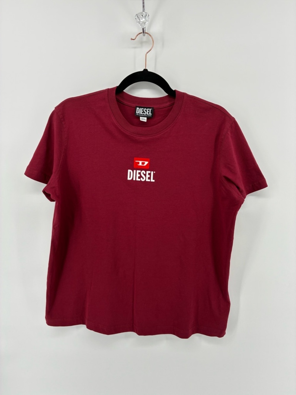 Diesel Maroon Short Sleeve Tee with White Logo - Picture 1 of 9